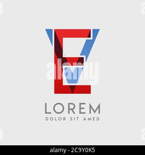 EV logo letters with blue and red gradation Stock Vector