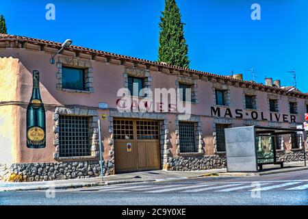 Caves Mas-Oliver winery building in Sant Sadurni d'Anoia, Penedes, Barcelona, Catalonia, Spain Stock Photo