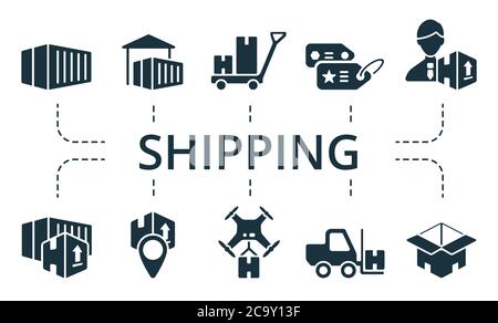 Shipping icon set. Collection contain pack of pixel perfect creative icons. Shipping elements set Stock Vector