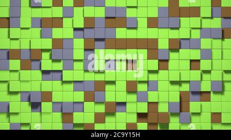 3D Abstract Cubes. Video Game Geometric Mosaic Waves Pattern. Construction  of Hills Landscape Using Brown and Green Grass Block Stock Photo - Image of  landscape, graphic: 215987034