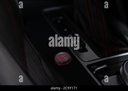Car start and stop engine button. Modern car Stock Photo