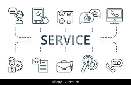 Servise icon set. Collection contain pack of pixel perfect creative icons. Servise elements set Stock Vector