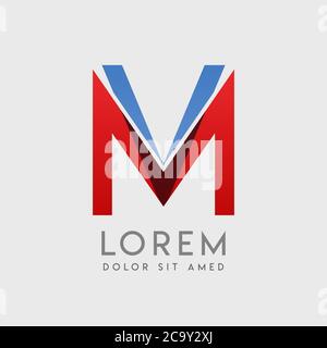 MV logo letters with blue and red gradation Stock Vector
