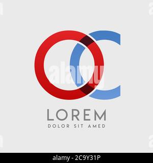 OC logo letters with blue and red gradation Stock Vector