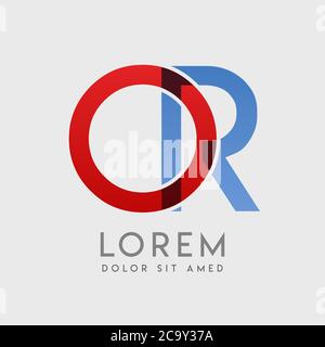 OR logo letters with blue and red gradation Stock Vector