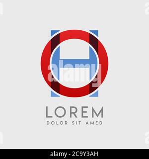 OH logo letters with blue and red gradation Stock Vector