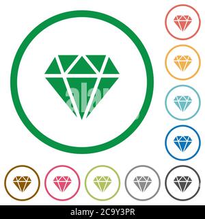 Diamond flat color icons in round outlines on white background Stock Vector