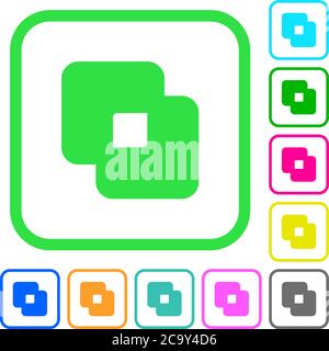 Exclude shapes vivid colored flat icons in curved borders on white background Stock Vector
