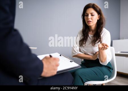 Psychiatric Woman Patient Treatment By Psychotherapist Man Stock Photo