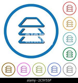 Multiple layers flat color vector icons with shadows in round outlines on white background Stock Vector