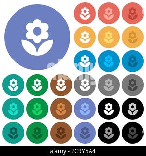 Flower multi colored flat icons on round backgrounds. Included white, light and dark icon variations for hover and active status effects, and bonus sh Stock Vector