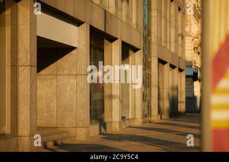 empty city street at the sunset. office building Stock Photo