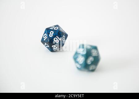 A nat 20 is rolled on a 20 sided dice used for agmes of Dungeons & Dragons, a popular tabletop roleplaying game. Stock Photo