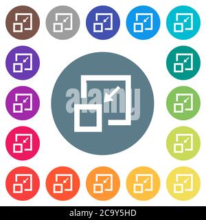 Shrink window flat white icons on round color backgrounds. 17 background color variations are included. Stock Vector