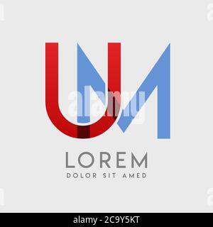 UM logo letters with blue and red gradation Stock Vector