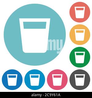 Drink flat white icons on round color backgrounds Stock Vector