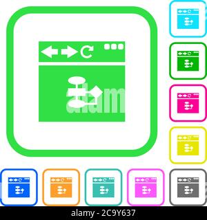 Browser flow chart vivid colored flat icons in curved borders on white background Stock Vector