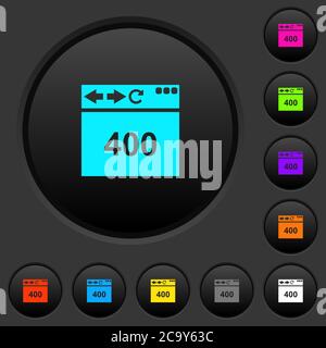 Browser 400 Bad Request dark push buttons with vivid color icons on dark grey background Stock Vector