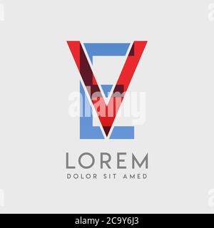 VE logo letters with blue and red gradation Stock Vector
