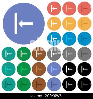 Align to left multi colored flat icons on round backgrounds. Included white, light and dark icon variations for hover and active status effects, and b Stock Vector