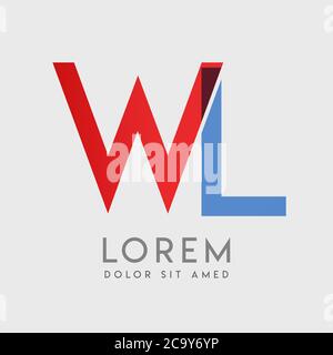 WL logo letters with blue and red gradation Stock Vector