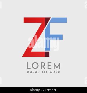 ZF logo letters with blue and red gradation Stock Vector