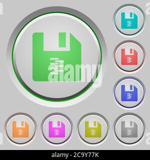 zip archive file color icons on sunk push buttons Stock Vector