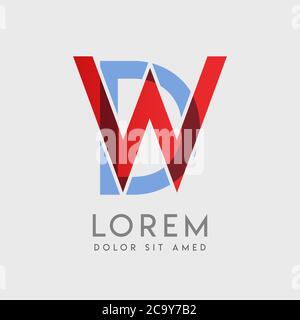 WD logo letters with blue and red gradation Stock Vector