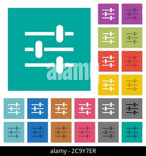 Adjustment multi colored flat icons on plain square backgrounds. Included white and darker icon variations for hover or active effects. Stock Vector
