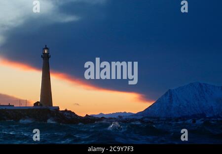 Lighthouse in Andenes, Andoya island, Vesteralen, Norway, Scandinavia, Europe Stock Photo