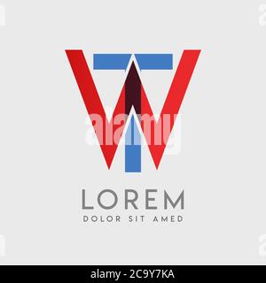 WT logo letters with blue and red gradation Stock Vector
