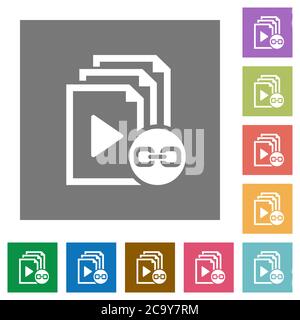 Link playlist flat icons on simple color square backgrounds Stock Vector