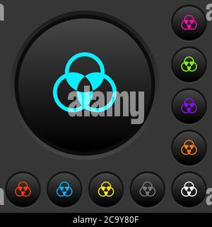 Color mixing dark push buttons with vivid color icons on dark grey background Stock Vector