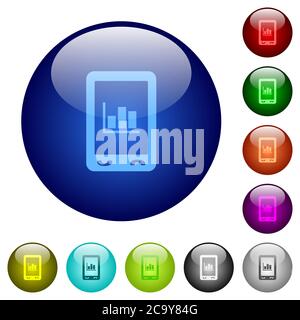 Mobile statistics icons on round color glass buttons Stock Vector