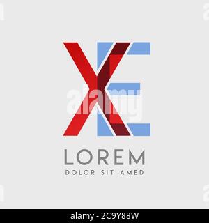 XE logo letters with blue and red gradation Stock Vector