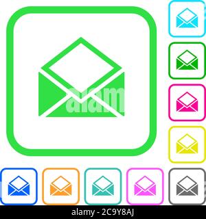 Open mail vivid colored flat icons in curved borders on white background Stock Vector