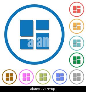 Admin dashboard panels flat color vector icons with shadows in round outlines on white background Stock Vector