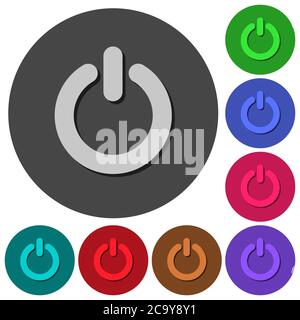 Power switch icons with shadows on color round backgrounds for material design Stock Vector