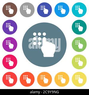 Typing security code flat white icons on round color backgrounds. 17 background color variations are included. Stock Vector