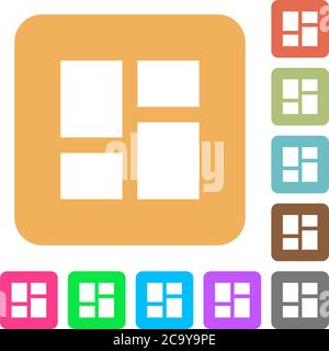 Admin dashboard panels flat icons on rounded square vivid color backgrounds. Stock Vector