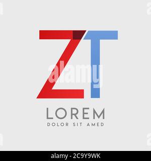 ZT logo letters with blue and red gradation Stock Vector