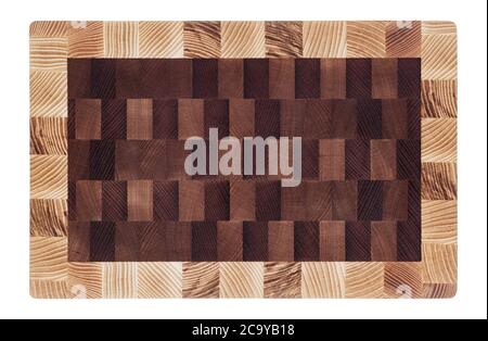 Brand new chopping board isolated on white background. End grain butcher block texture. Stock Photo