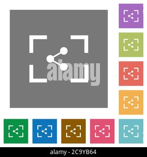Camera share image flat icons on simple color square backgrounds Stock Vector