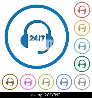 Call center flat color vector icons with shadows in round outlines on white background Stock Vector
