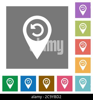 Undo GPS map location flat icons on simple color square backgrounds Stock Vector