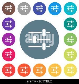 Adjustment flat white icons on round color backgrounds. 17 background color variations are included. Stock Vector