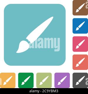 Brush white flat icons on color rounded square backgrounds Stock Vector