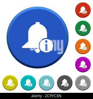 Reminder info round color beveled buttons with smooth surfaces and flat white icons Stock Vector