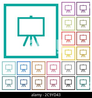 Easel with blank canvas flat color icons with quadrant frames on white background Stock Vector