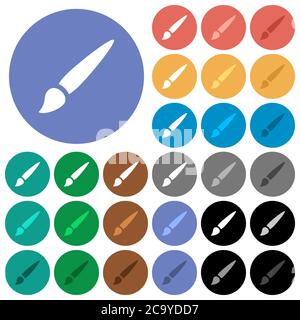 Brush multi colored flat icons on round backgrounds. Included white, light and dark icon variations for hover and active status effects, and bonus sha Stock Vector